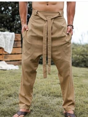 MANFINITY Men's Drop-Crotch Chinos Khaki Pants Size XXL